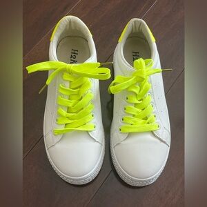 NEW - H2K - White with Neon Yellow Bling Platform Sneakers - Womans Size 7